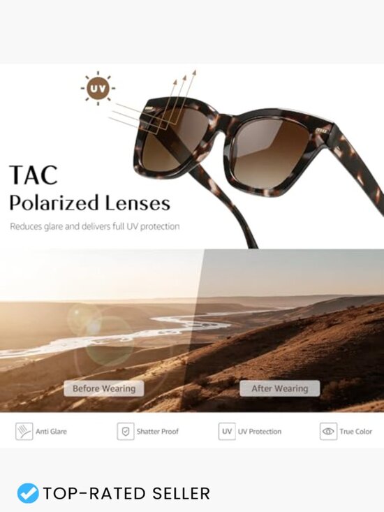 Retro Oversized Square Sunglasses Polarized U400 Vintage Cat-Eye Frame Shades main image 5